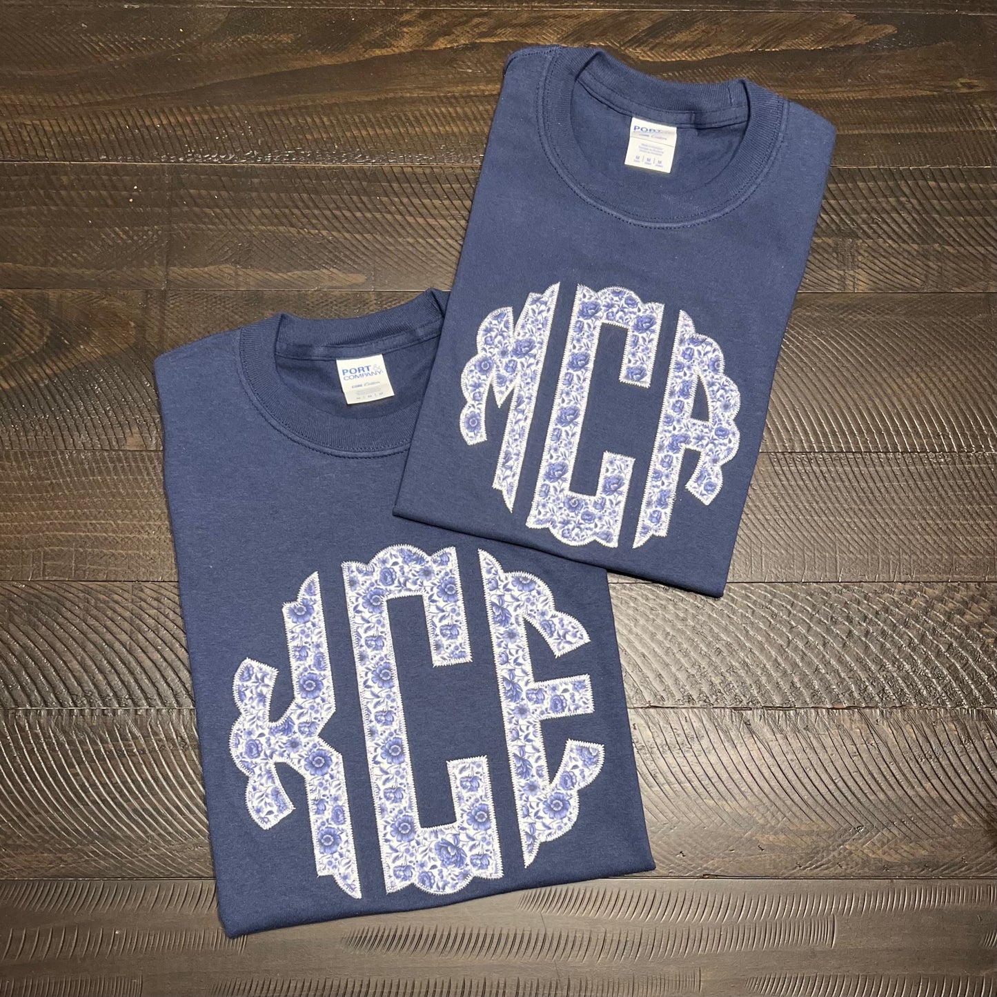 Blue Floral Embroidered Applique Monogram Garment - Youth/Adult