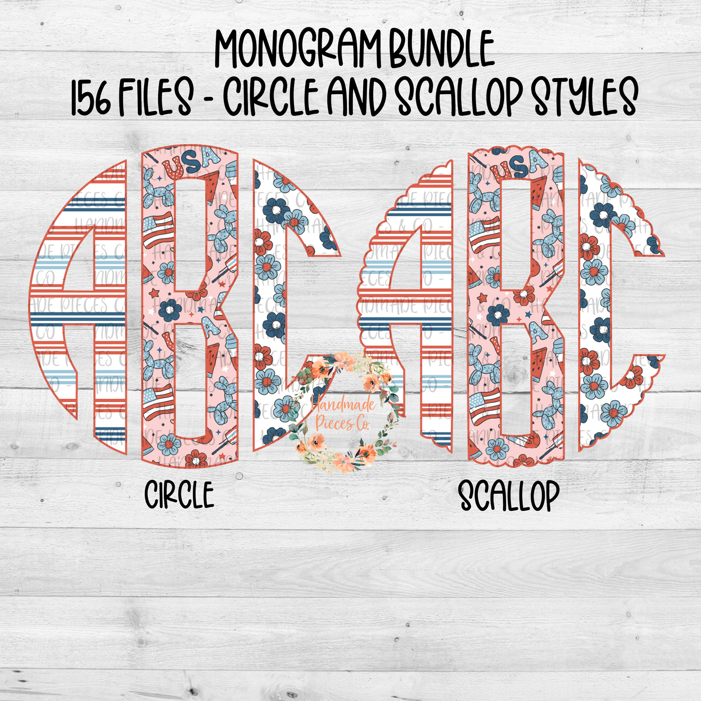 July Fourth Retro Monogram, Trio 1 Red - Multiple Styles - Digital Download
