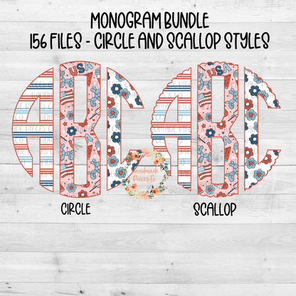 July Fourth Retro Monogram, Trio 1 Red - Multiple Styles - Digital Download