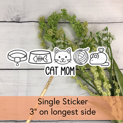 Cat Mom Doodle Icons - Vinyl Sticker