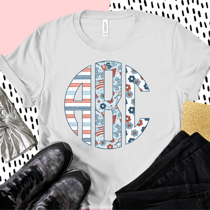 July Fourth Retro Monogram, Trio 1 Blue - Multiple Styles - Digital Download