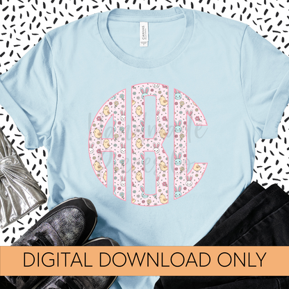 Easter Monogram, Bunnies and Chicks, Pink - Multiple Styles - Digital Download