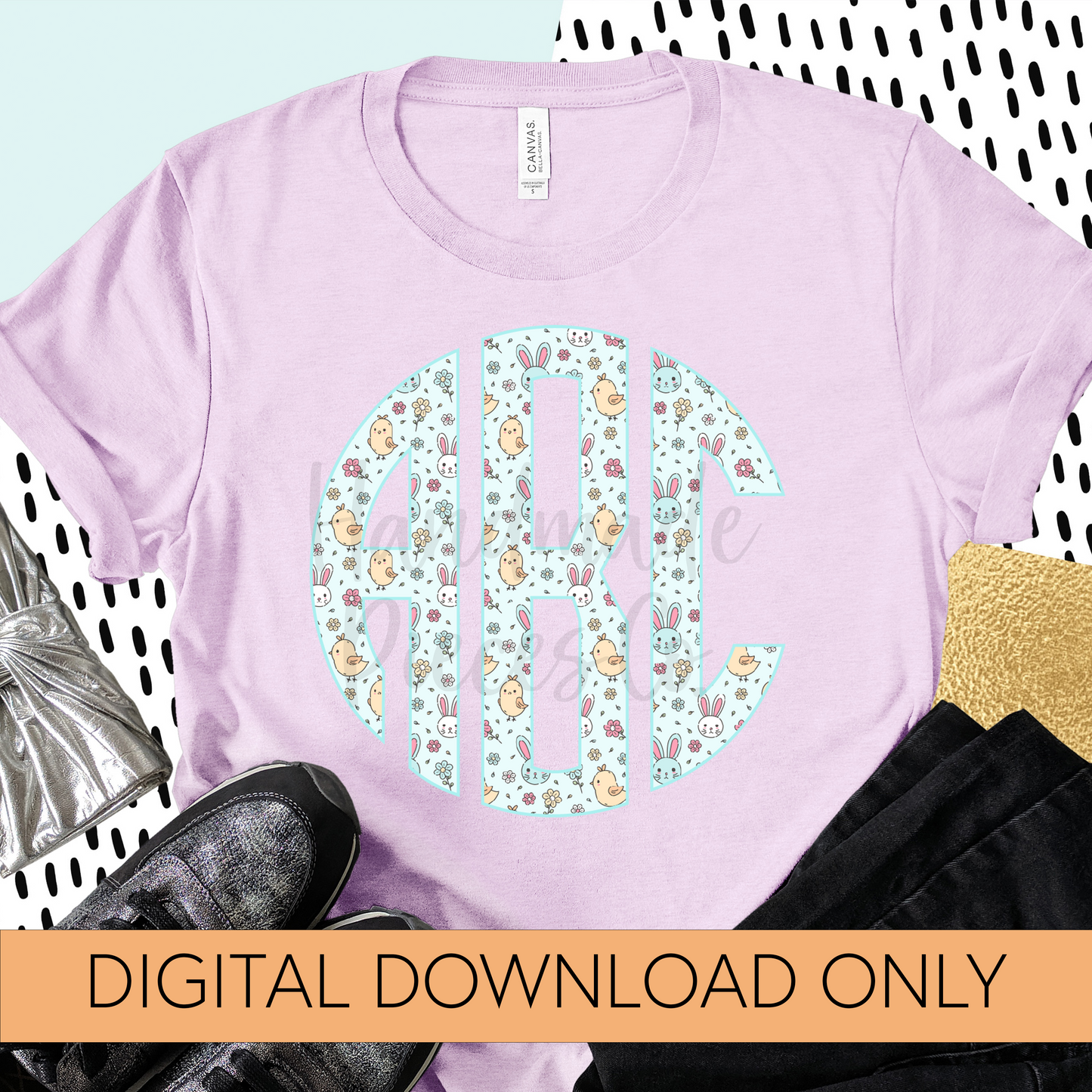 Easter Monogram, Bunnies and Chicks, Blue - Multiple Styles - Digital Download