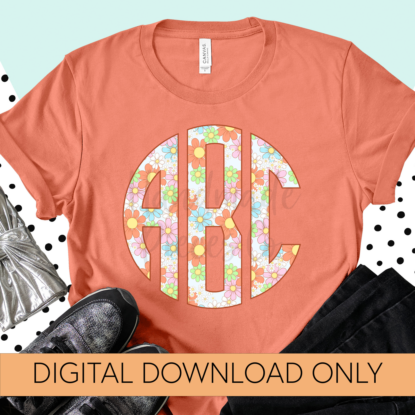 Spring Vintage Retro Floral Monogram - Multiple Styles - Digital Download