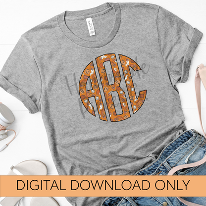 Halloween Doodles, Orange Monogram - Multiple Styles - Digital Download