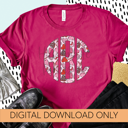 Retro Hearts Monogram - Multiple Styles - Digital Download