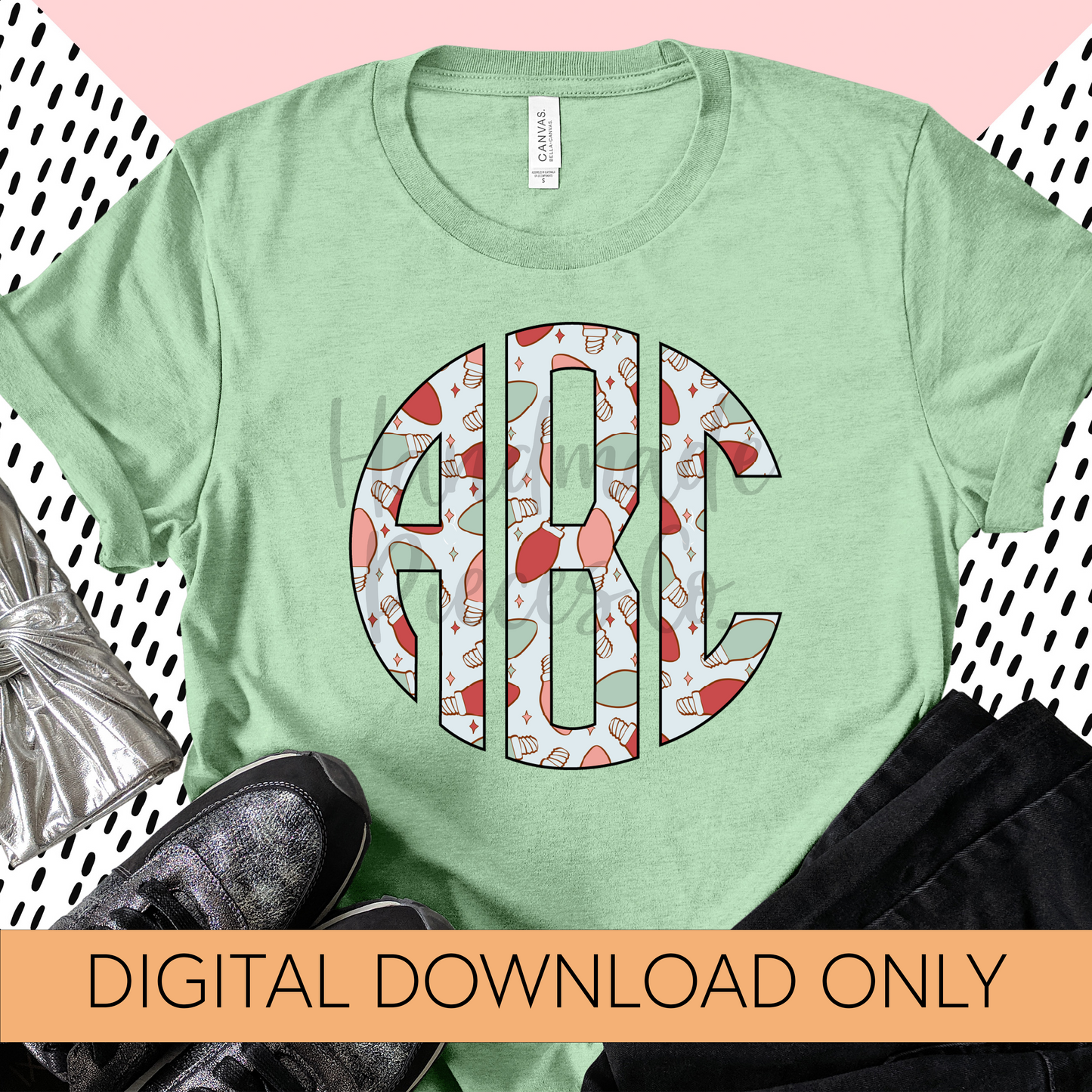 Christmas Lights Monogram, Pastel 2 - Multiple Styles - Digital Download