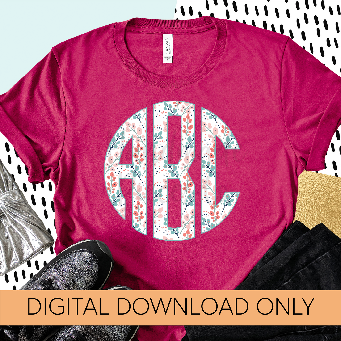 Bright Floral Monogram, Light Background - Multiple Styles - Digital Download