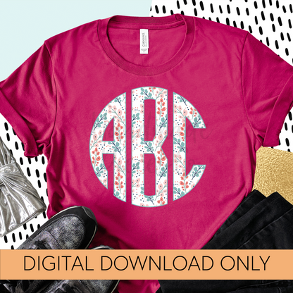 Bright Floral Monogram, Light Background - Multiple Styles - Digital Download