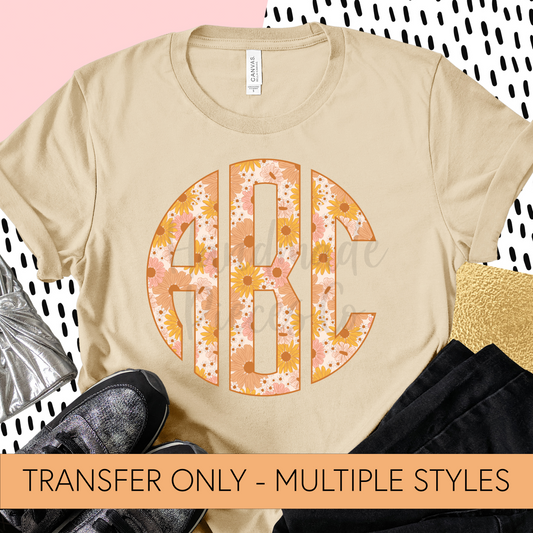 Boho Spring Floral Monogram - Sublimation or HTV Transfer