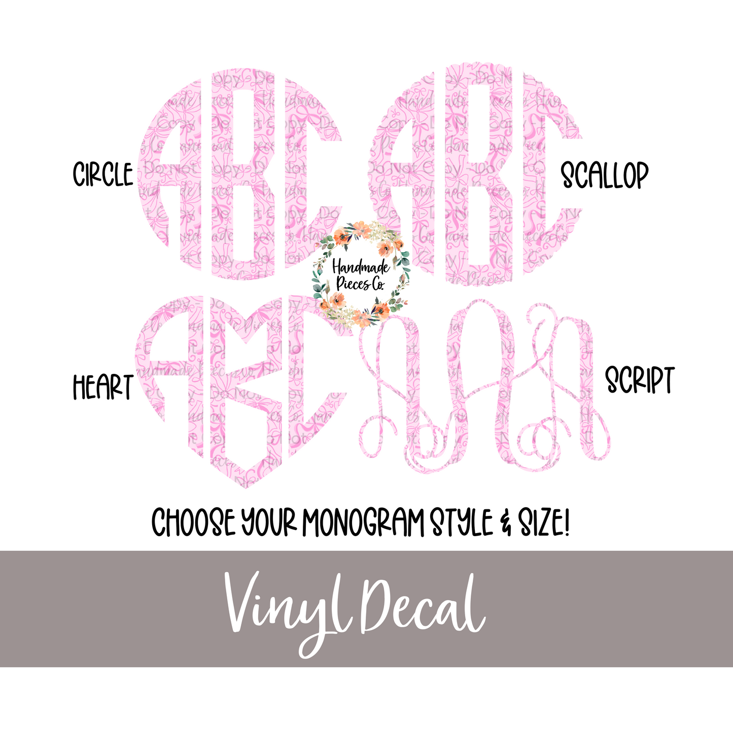Pink Coquette Bows Monogram - Vinyl Decal
