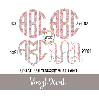 Pretty in Pink Floral Monogram - Vinyl Decal