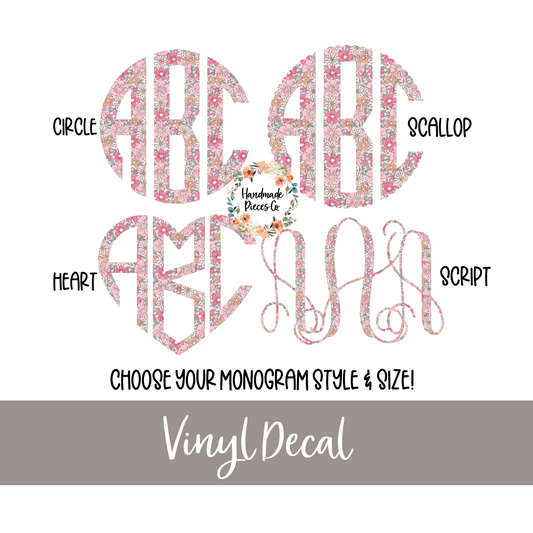 Pretty in Pink Floral Monogram - Vinyl Decal