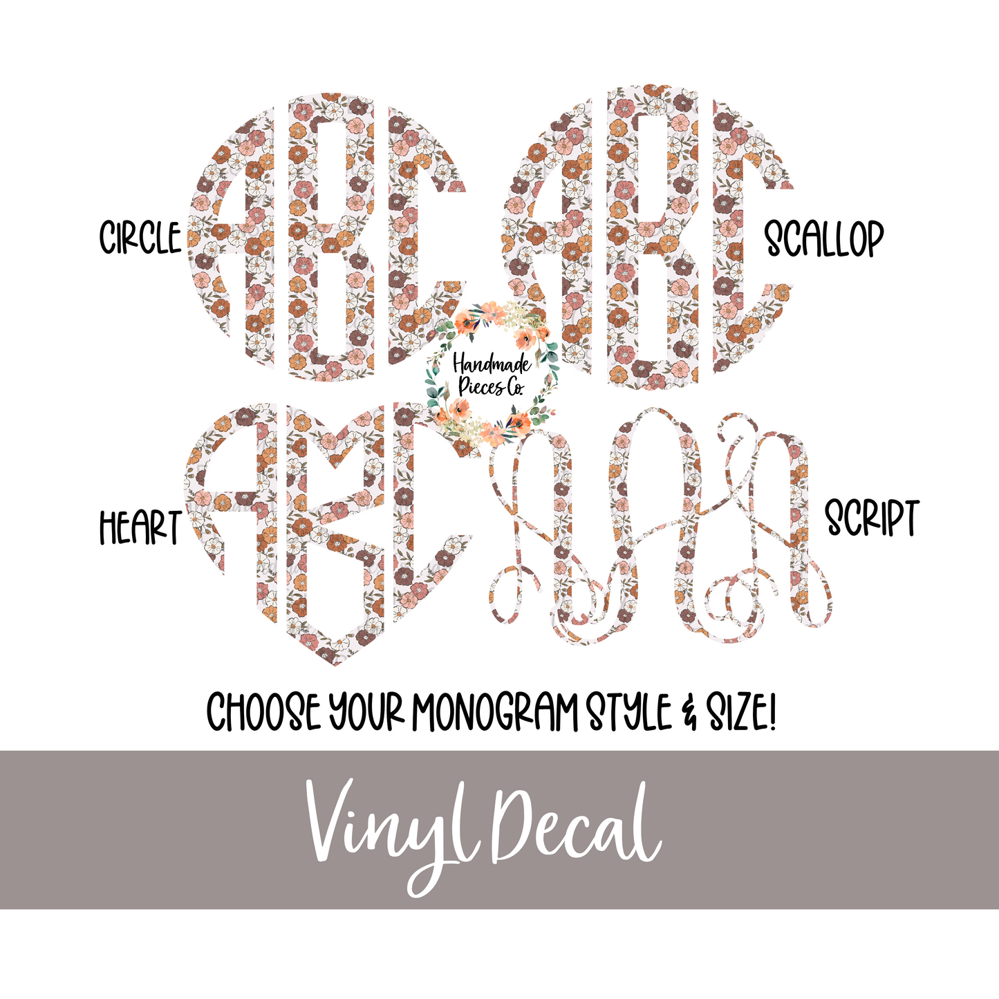 Flower Bloom Monogram, Cream - Vinyl Decal