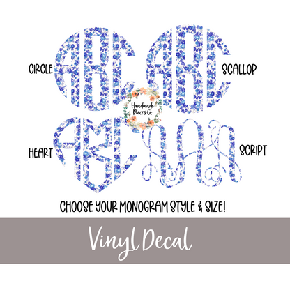 Watercolor Blue Dainty Floral Monogram - Vinyl Decal