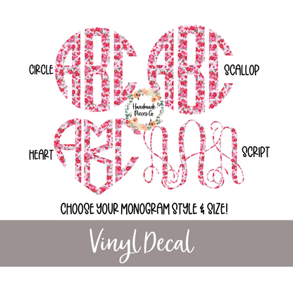 Watercolor Pink Dainty Floral Monogram - Vinyl Decal
