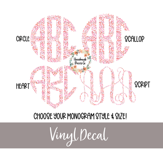Pink Watercolor Cheetah Monogram - Vinyl Decal