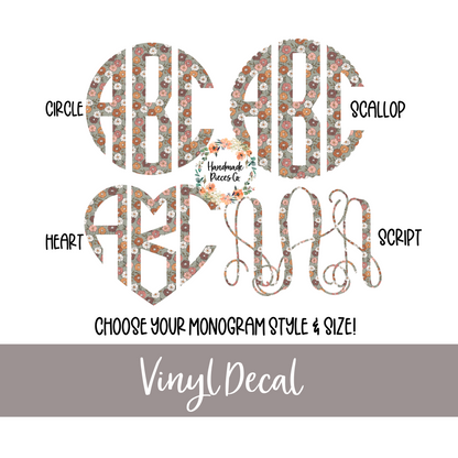 Flower Bloom Monogram, Green - Vinyl Decal