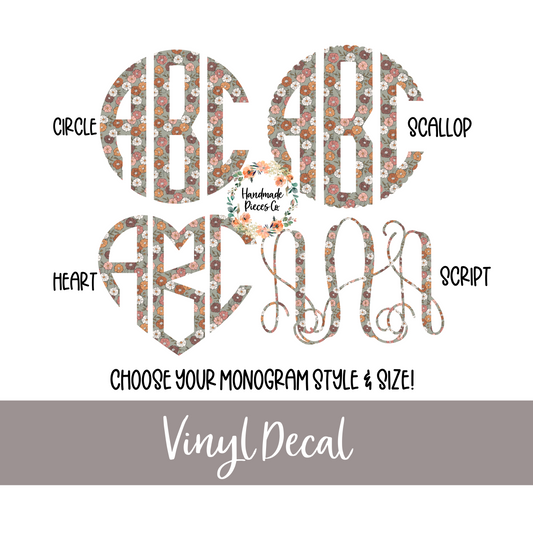 Flower Bloom Monogram, Green - Vinyl Decal