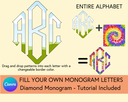 Fillable Canva Diamond Monogram Set - Digital Download