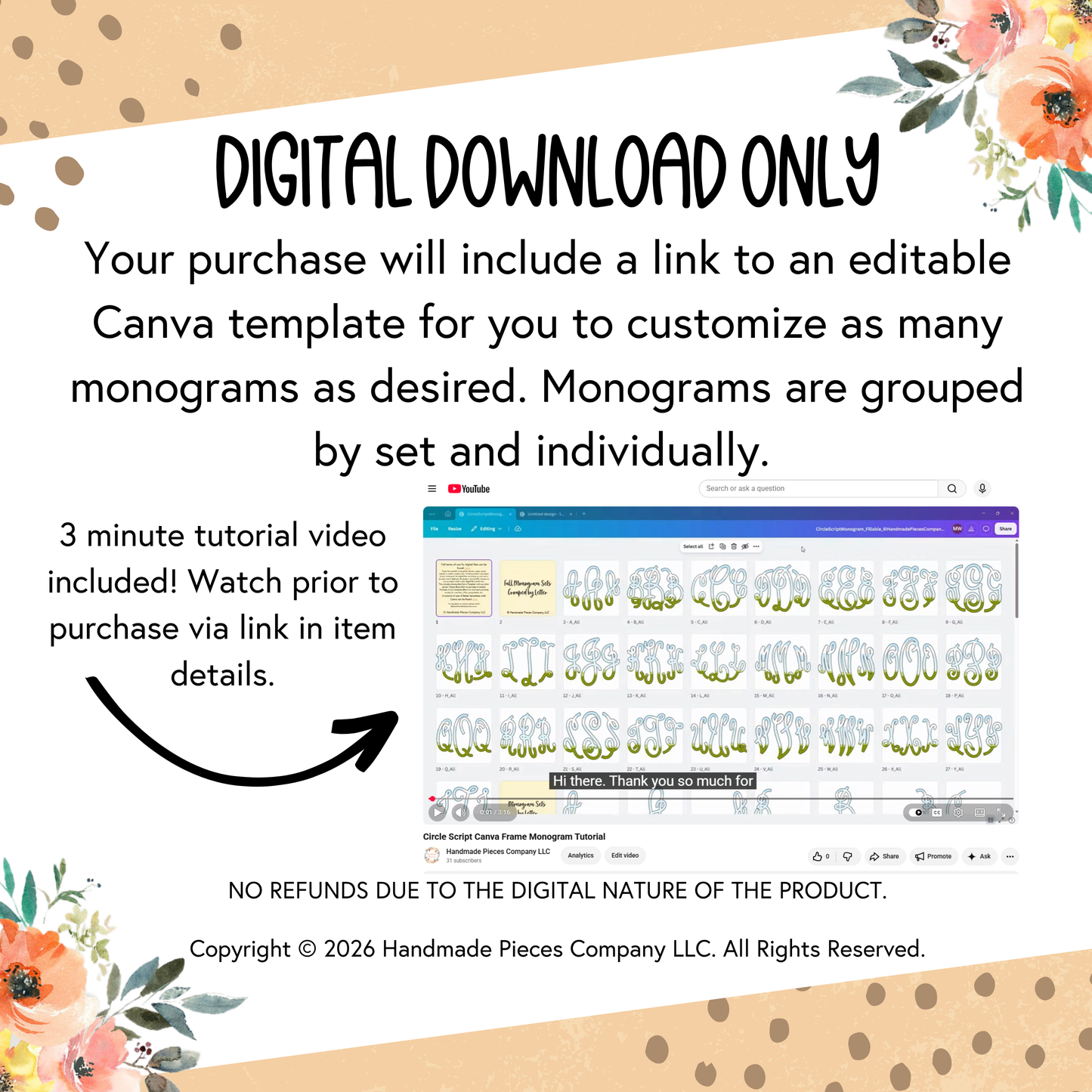 Fillable Canva Circle Script Monogram Set - Digital Download