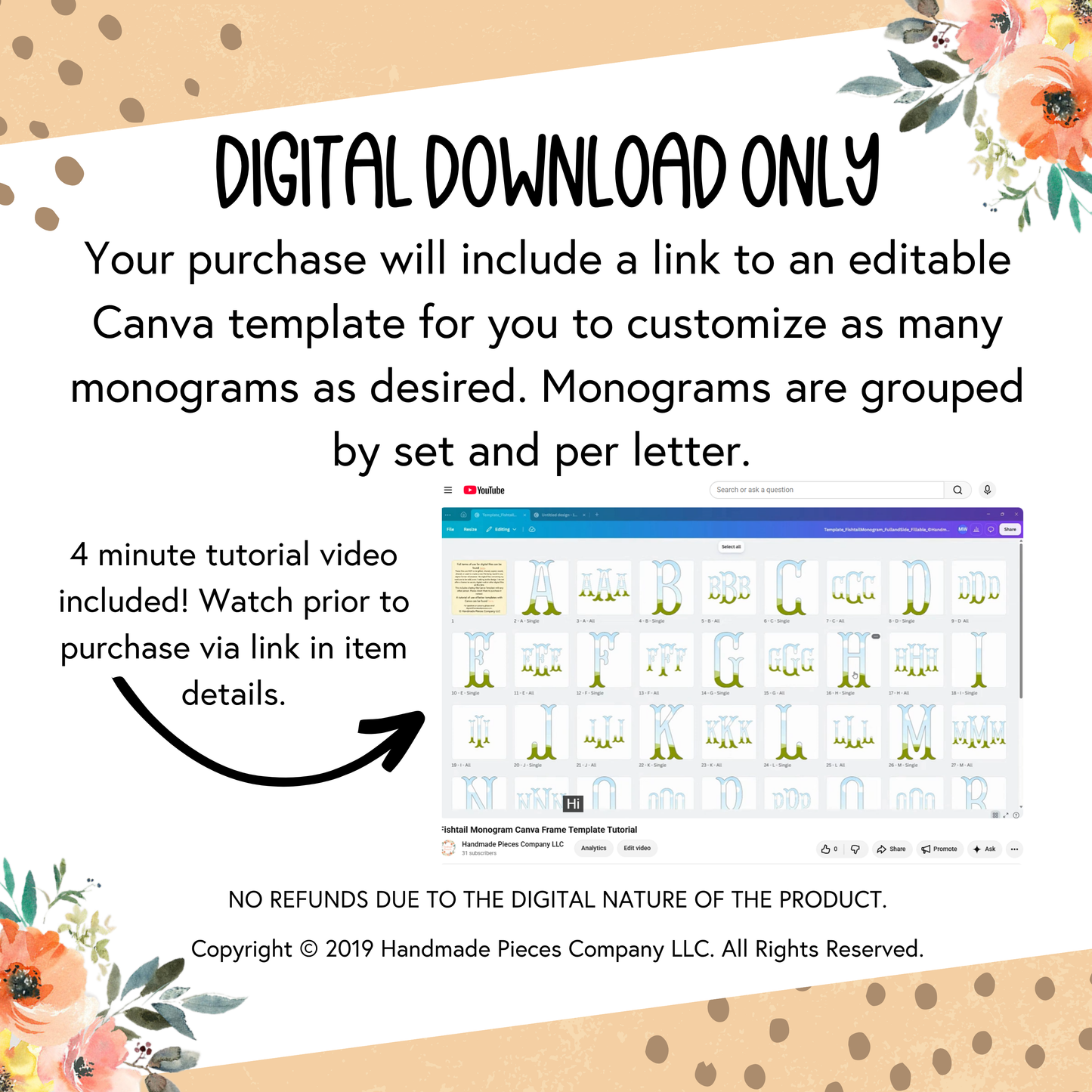 Fillable Canva Fishtail Monogram Set - Digital Download