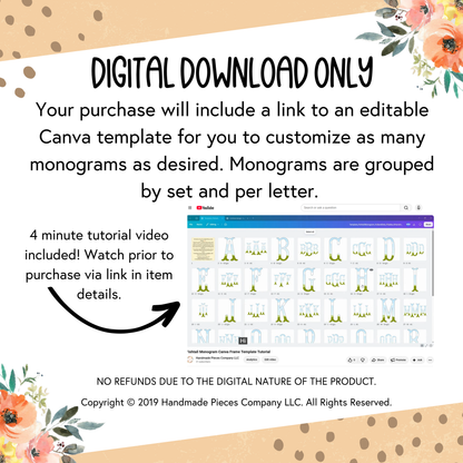 Fillable Canva Fishtail Monogram Set - Digital Download
