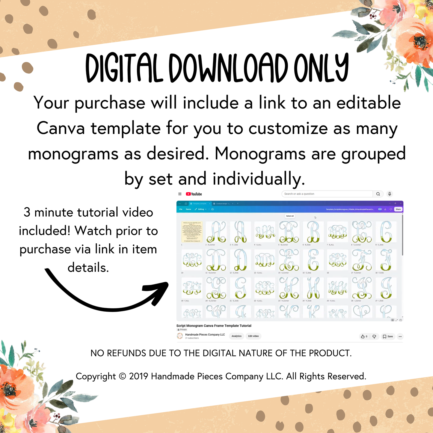 Fillable Canva Script Monogram Set - Digital Download