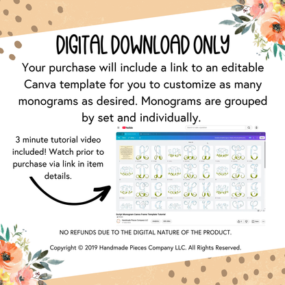 Fillable Canva Script Monogram Set - Digital Download