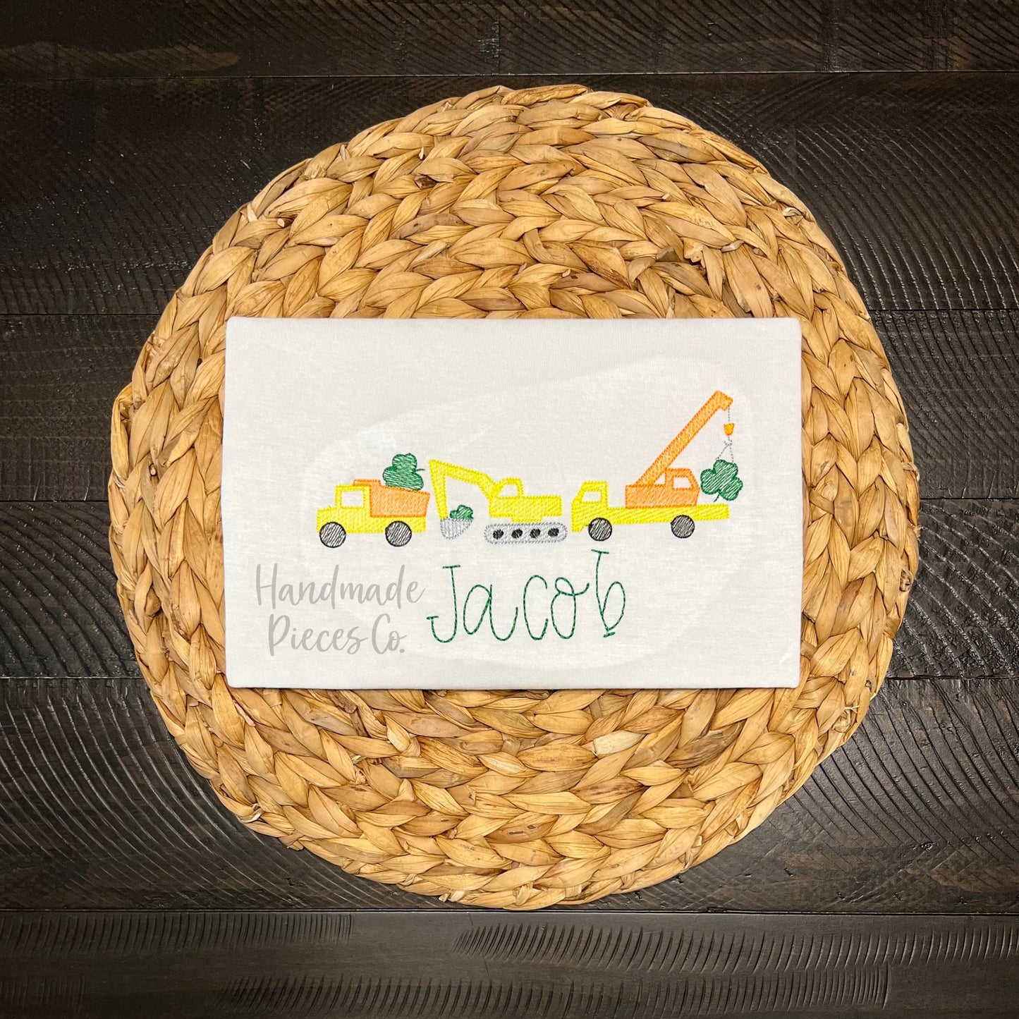 Construction Trucks and Shamrocks Embroidered Shirt, Name Optional - Youth