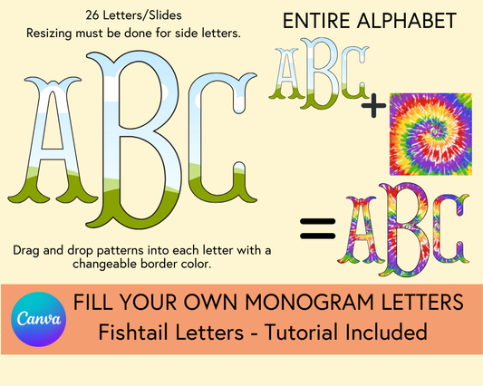 Fillable Canva Fishtail Monogram Set - Digital Download