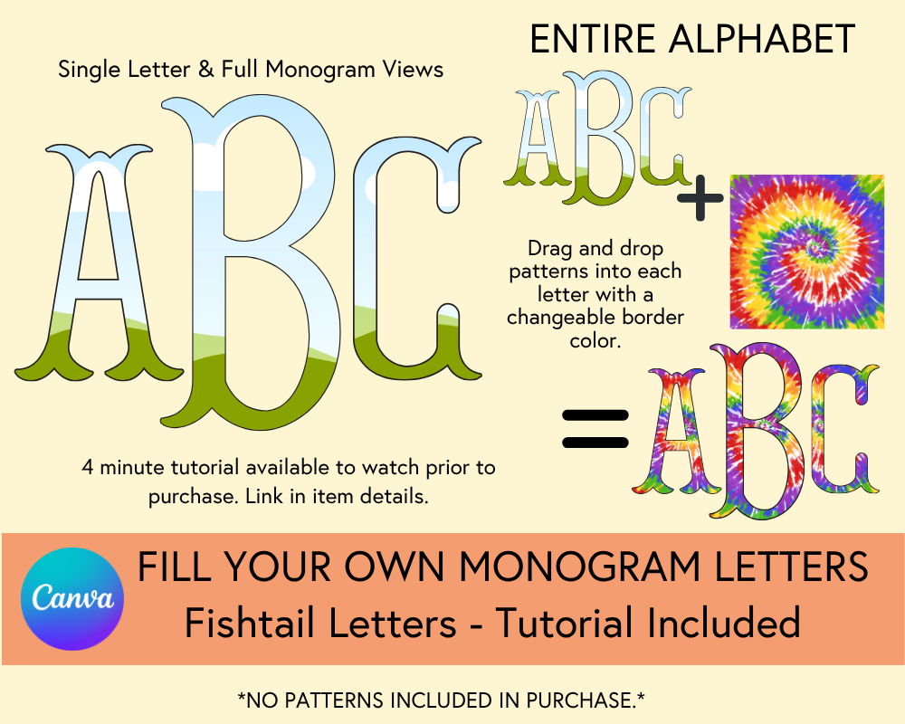 Fillable Canva Monogram Bundle, 7 Monograms - Digital Download