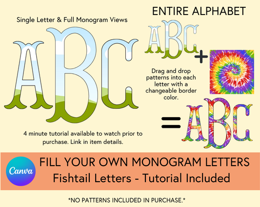 Fillable Canva Fishtail Monogram Set - Digital Download