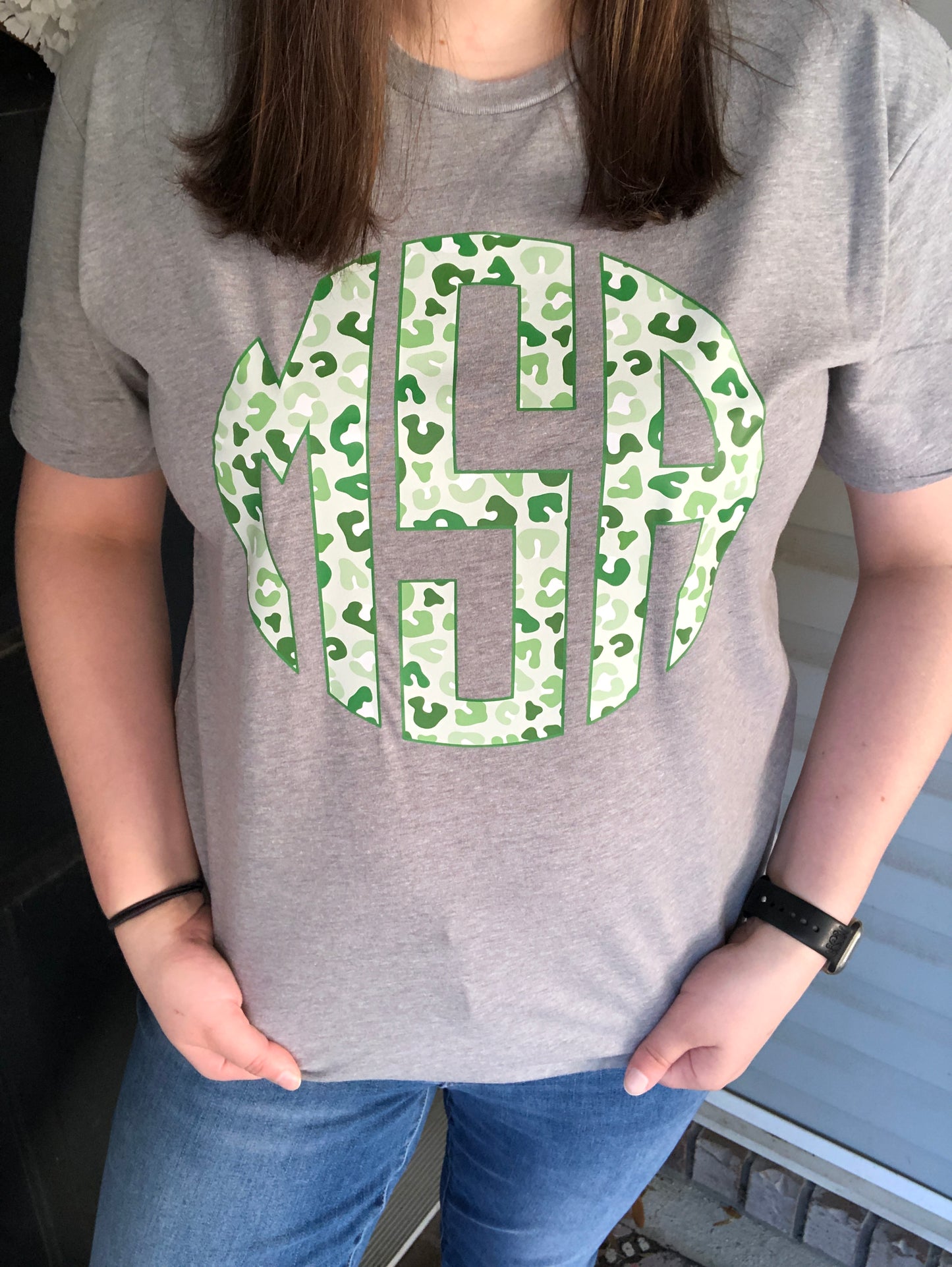 Green Leopard Graphic Monogram TShirt - Adult
