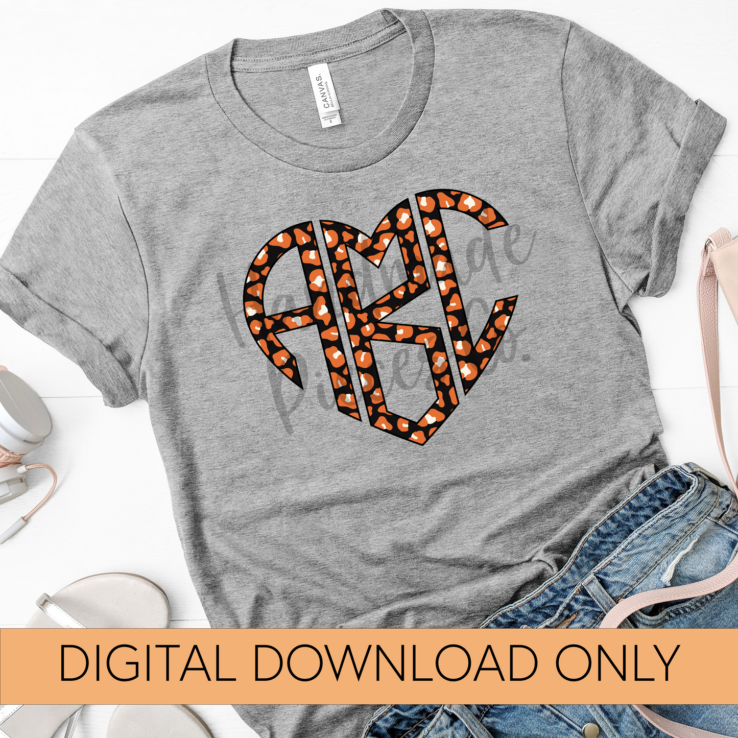 Leopard Monogram, Orange and Black - Multiple Styles - Digital Download