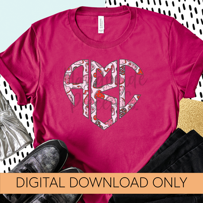 Retro Hearts Monogram - Multiple Styles - Digital Download