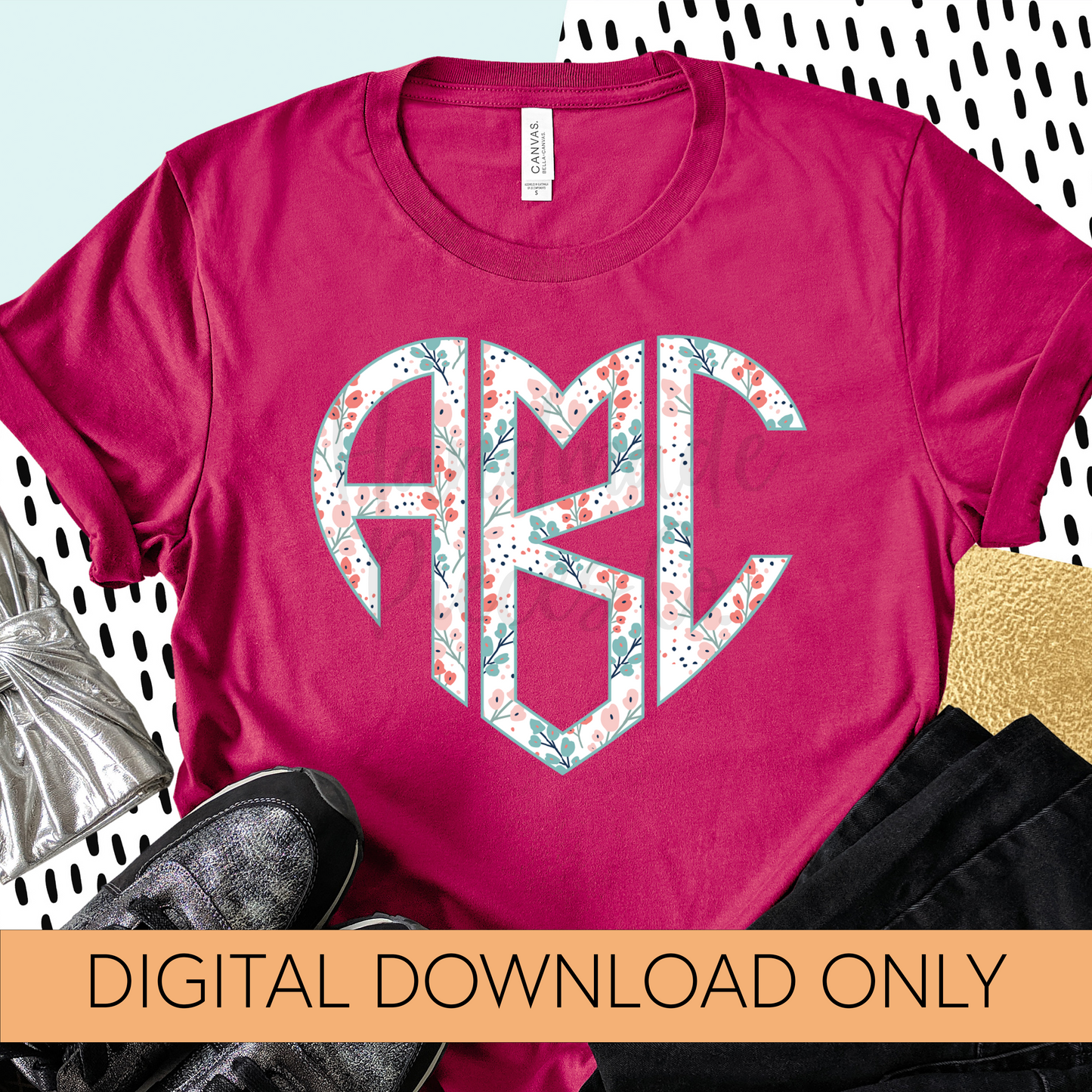 Bright Floral Monogram, Light Background - Multiple Styles - Digital Download