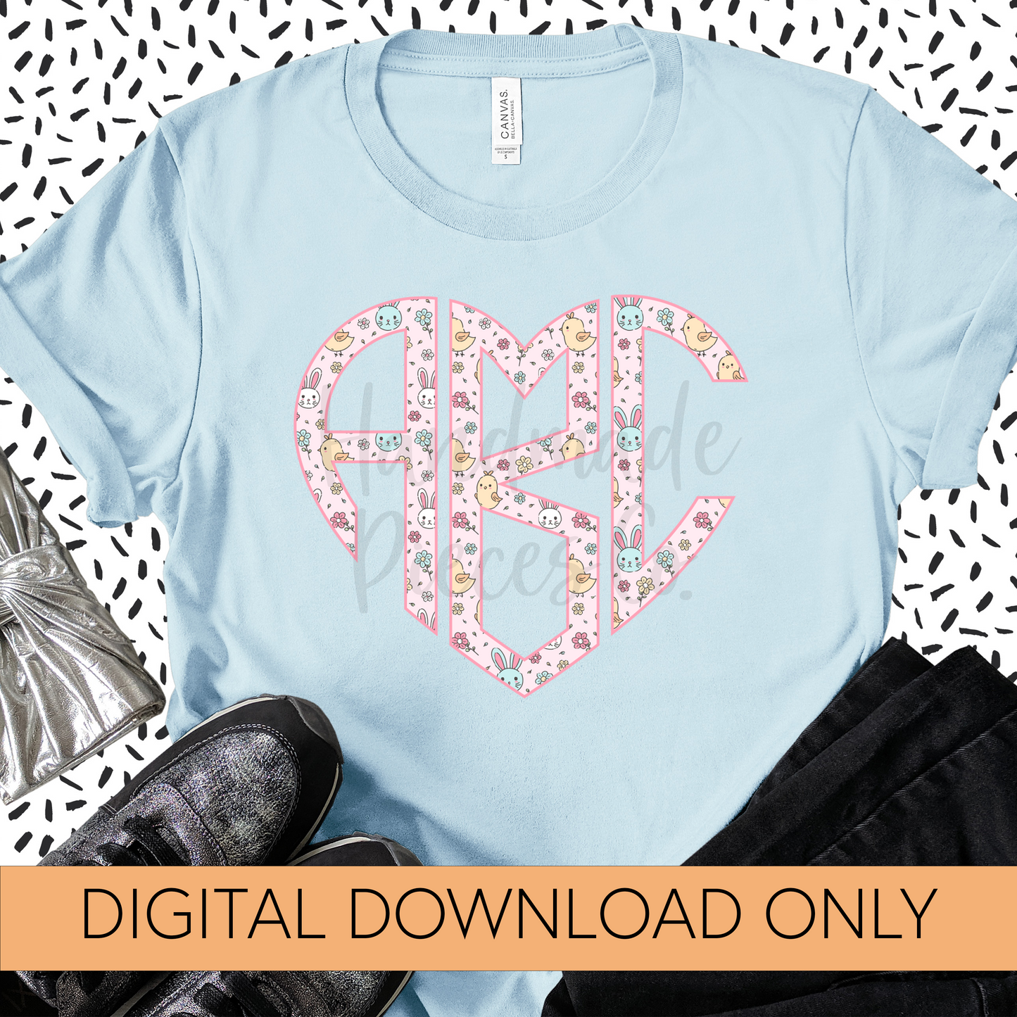Easter Monogram, Bunnies and Chicks, Pink - Multiple Styles - Digital Download