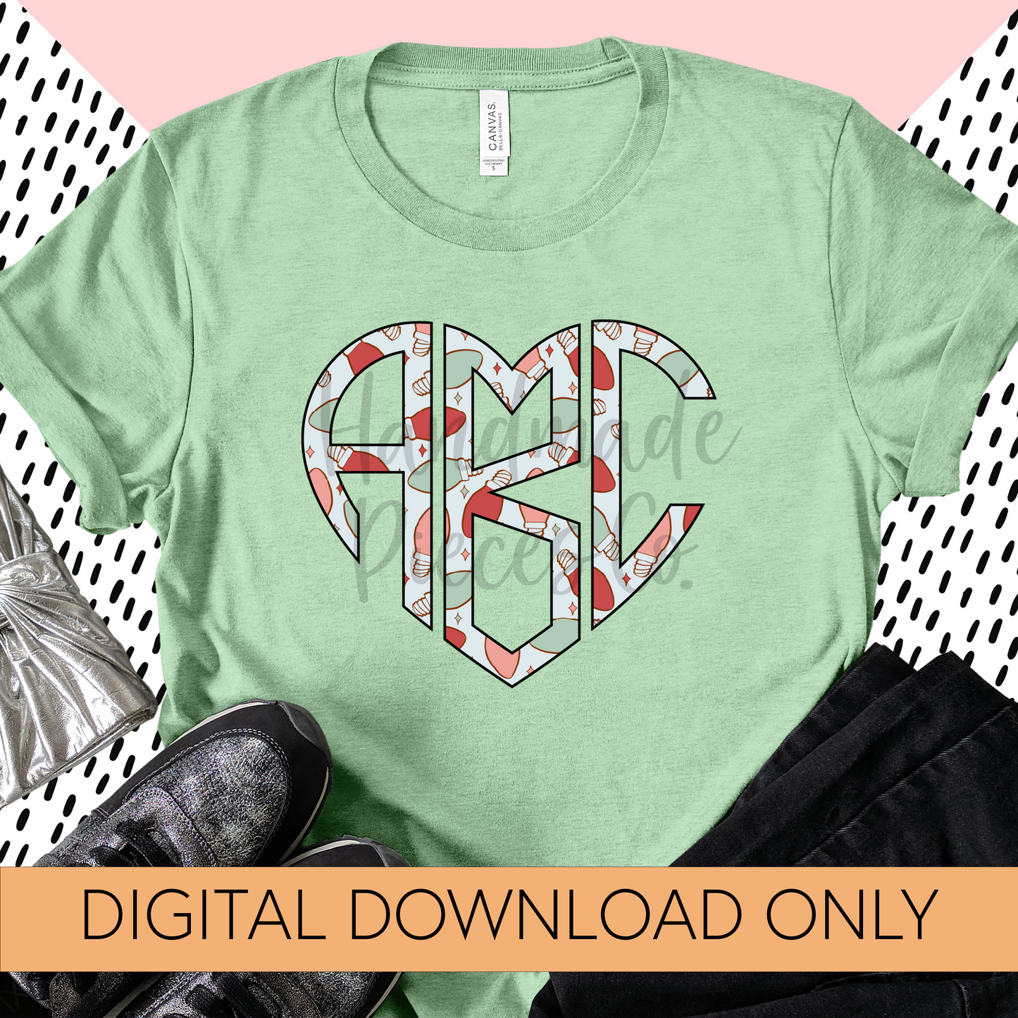 Christmas Lights Monogram, Pastel 2 - Multiple Styles - Digital Download