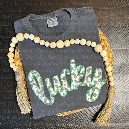 Lucky Applique Embroidered Garment, Script - Youth/Adult