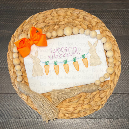 Bunnies Holding Carrots, Easter Embroidered Shirt, Name Optional - Youth