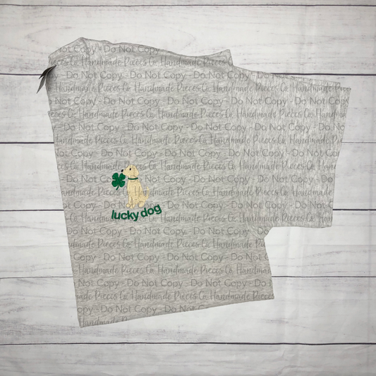 Sample Collection - Lucky Dog Embroidered Tshirt - Size Large