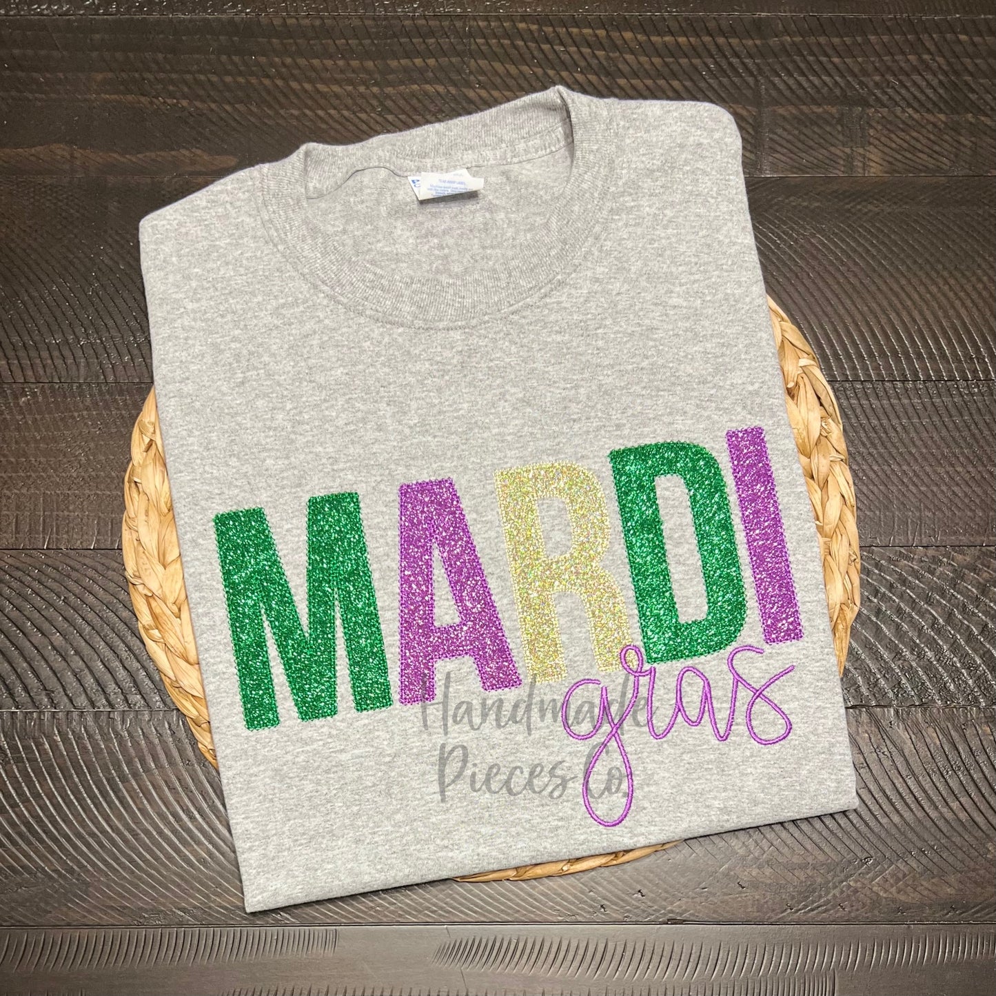 Sample Collection - Mardi Gras Embroidered Applique Tee - Size Adult Large