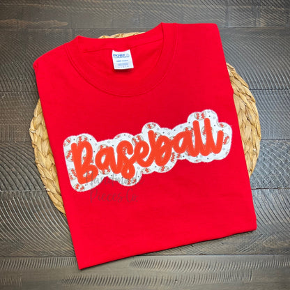 Baseball Outline Embroidered Applique Garment - Youth/Adult