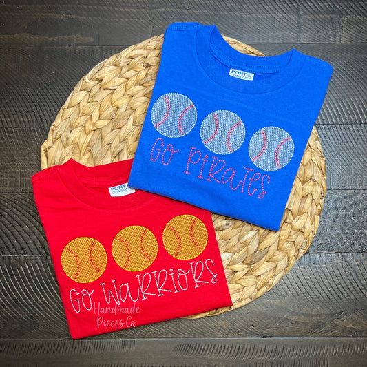 Baseball/Softball Trio Embroidered Shirt, Name Optional - Youth