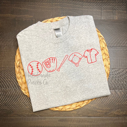 Baseball/Softball Doodles Embroidered Garment - Youth/Adult