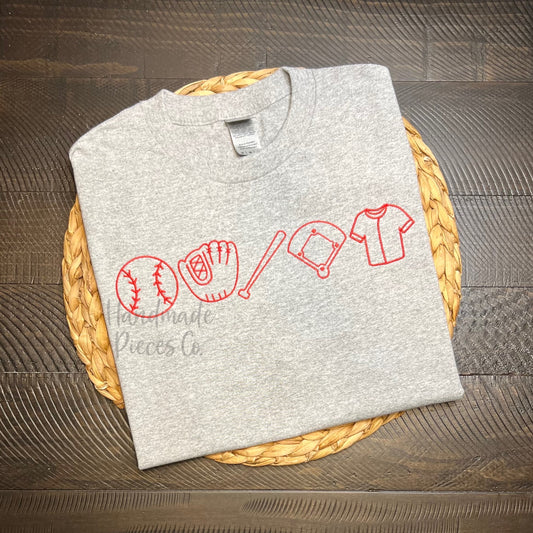 Sample Collection - Baseball/Softball Doodles Embroidered Garment - Size Adult Medium