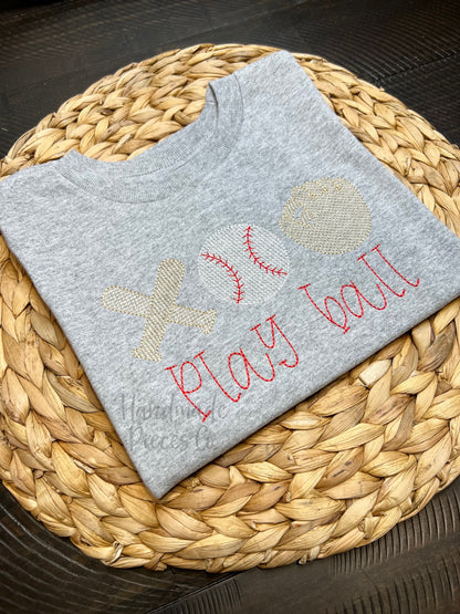 Bats Ball Glove Embroidered Shirt, Name Optional - Youth
