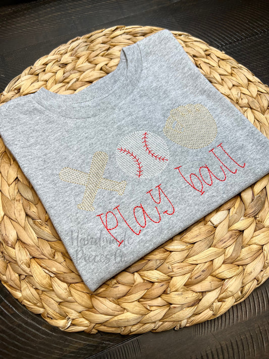 Bats Ball Glove Embroidered Shirt, Name Optional - Youth