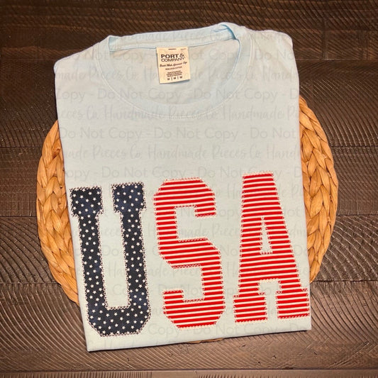 USA Flag Embroidered Shirt - Youth/Adult